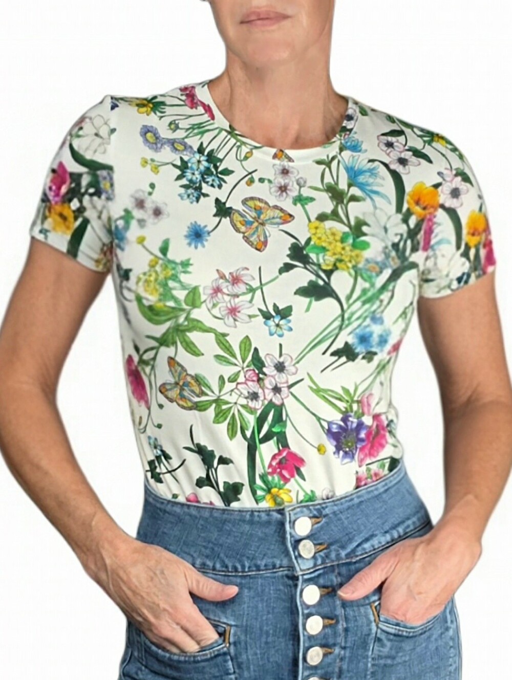 L'AGENCE Ressi Short Sleeve Tee In White Multi Botanical
